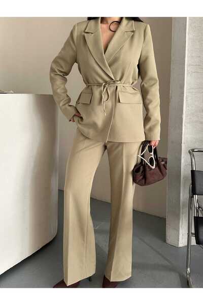 MYGİYİMİSTANBUL BELDEN BAĞLAMALI BLAZER CEKET PANTOLON TAKIM ELBİSE