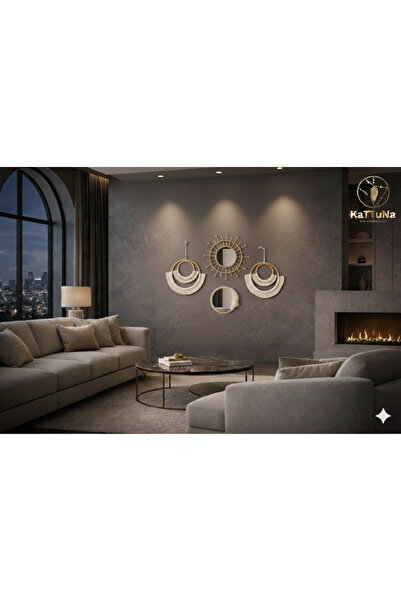 kattuna Makrome Bambu Ve Ahşap Ayna Duvar Dekorasyon Ürünü 4’lü Set