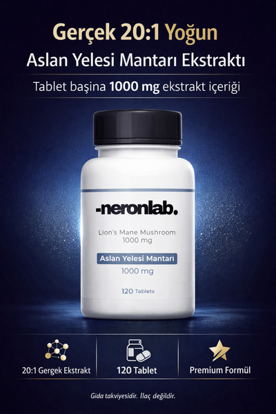 neronlab Aslan Yelesi Mantarı 1000 Mg 120 Tablet Lion's Mane Mushroom 1000 Mg...