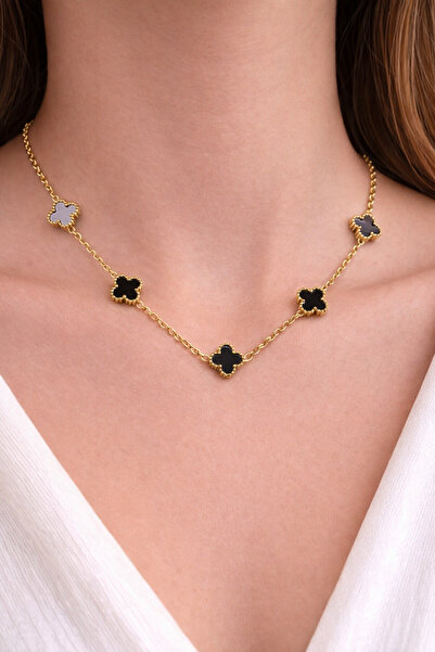 charmove ile kendinizi şımartın Gold Renk Minimal Yonca Desenli Çelik Kolye