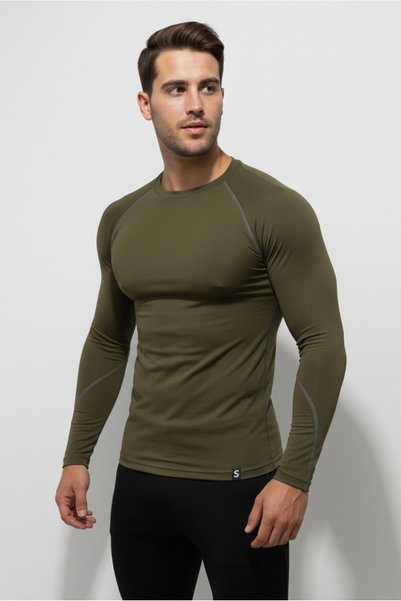 Scorp Thermo-Fit Erkek Termal İçlik Üst Kayak İçliği Bisiklet Yaka Askeri Haki Yeşil