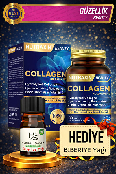 Nutraxin Hidrolize Kolajen 30 Adet Tablet Tip1 Tip3 + Hrblsglk Biberiye Yağı ...