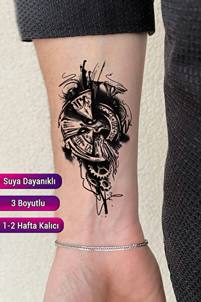 BiWini Gerçek Dövme Görünümlü Saat Modelli 3 Boyutlu Tattoo, Erkek Geçici Dövme