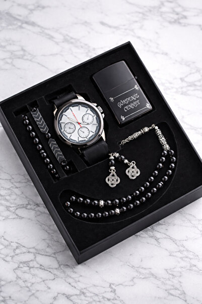 wesscollection Erkeklere Özel Şık Hediye Seti –Saat, Tesbih, Bileklik ve Çakmak Kombini