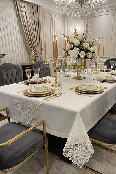 Çt Çeyizci Tekstil طقم مفرش طاولة لـ 12 شخص، طقم طاولة لـ 12 شخص 26 قطعة 160x220 سم