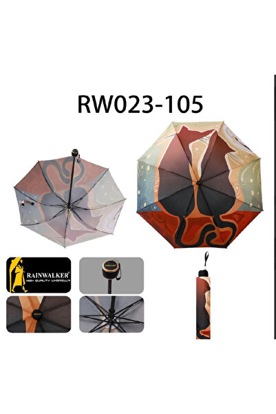 DEV 3 ADAM Kedi Desenli Yarasa Model 8 Telli Rüzgara Dayanıklı Manuel Şemsiye