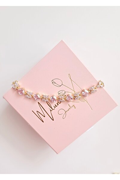 MİLUNXTE سوار نسائي فاخر من الفولاذ الوردي والذهب، لا يسود، مقاوم للماء، سوار Xuping