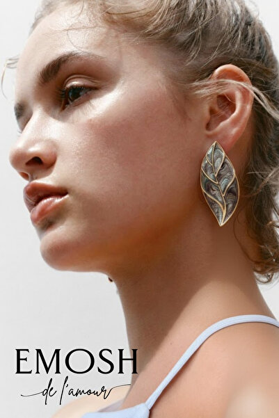 EMOSH de Lamour أقراط زارا ستايل مينا على شكل أوراق الشجر |   تصميم عصري غريب بلون ذهبي |   أناقة عيد الحب والمناسبات الخاصة