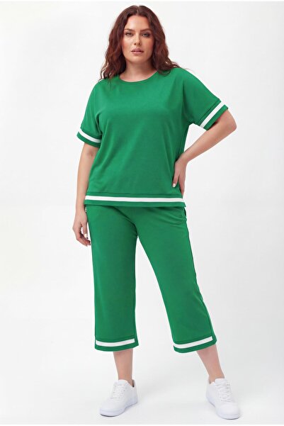 Ebsumu Green Capri Large Size Women's Tracksuit Set