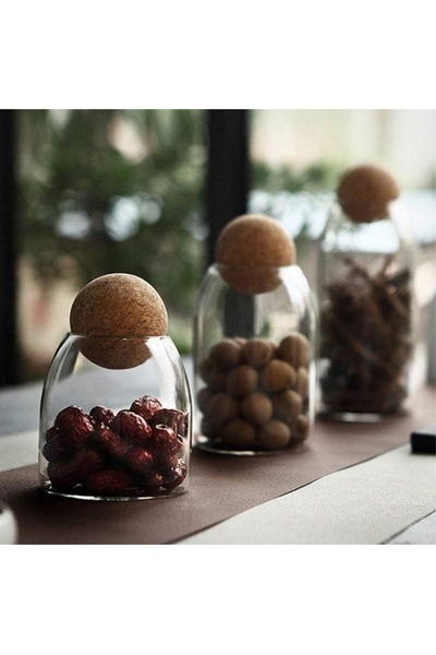 Lushh مرطبان تخزين طعام زجاجي من 3 قطع مع غطاء دائري من الفلين شفاف 1200 مل