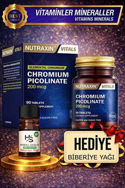 Nutraxin Chromium Picolinate 200 Mcg 90 Adet Tablet + Hrblsglk Biberiye Yağı (HEDİYE)
