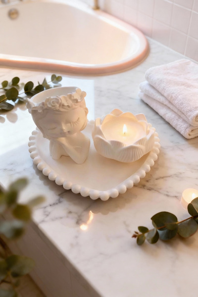 Ftrk Store Vanilya Kokulu Kız Figürlü Seramik Mum Seti – Lotus Desenli Kap + ...