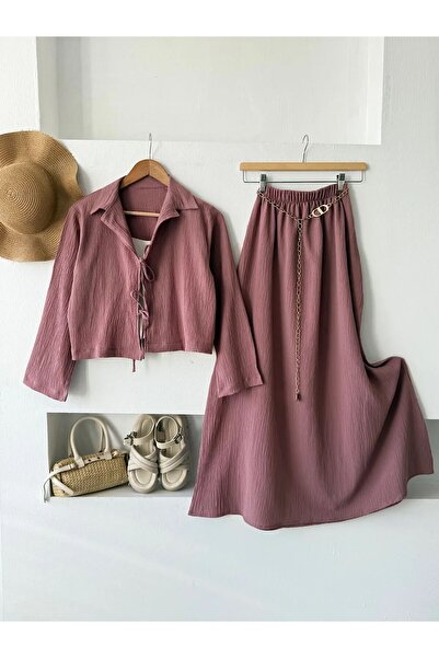 MODA iki bağlamalı gofre etekli takım