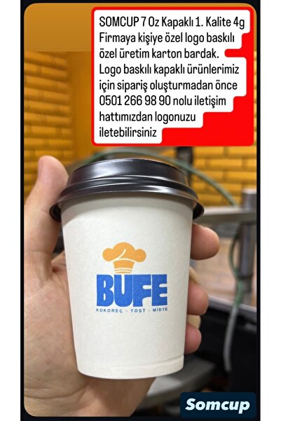 somcup 7 Oz Kapaklı (50X60 3.000 ADET)Logo Baskılı Karton Bardak3.000 adet bardak +3.000 adet kapak