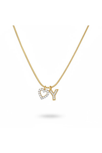 CAXBERN Çelik Zirkon Taşlı Kalp Altın Kaplama Y Harf Kolye