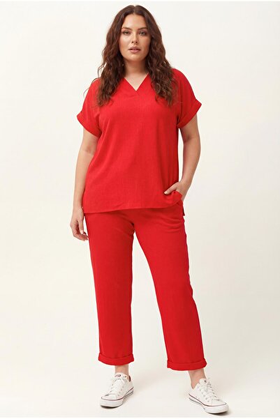 Ebsumu Women's Plus Size Capri Red Tracksuit Set