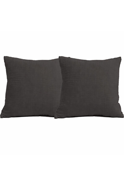 NazeninHome Decorative Throw Pillow 100% Cotton 40X40 cm Muslin Anthracite