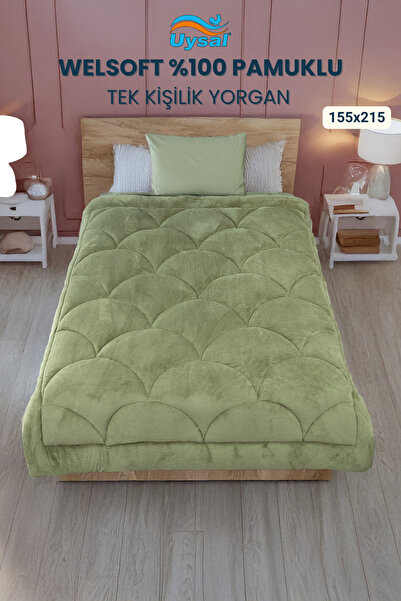 UYSAL WELSOFT AKFİL MİDYE DESEN YEŞİL TEK KİŞİLİK YORGAN 155x215