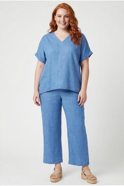 Ebsumu Women's Plus Size Woven Cotton Capri Blue Two-Piece Suit