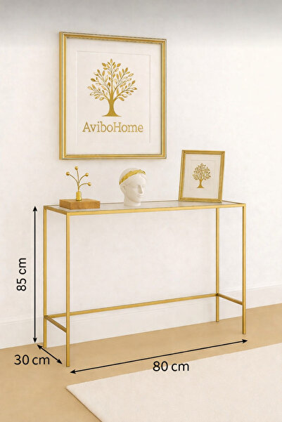 Home Merlin Gold Dresuar Kahve Köşesi Modern Konsol 80 cm Şeffaf Cam