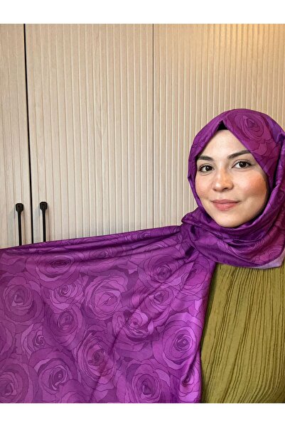 SİYANE ŞAL وشاح سياني بنمط الورد الطبيعي شال أرجواني فاتح