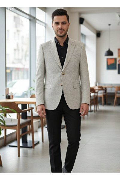 TAKKIM İKİ DÜĞMELİ LİKRALI KIRÇILLI ÇİFT YIRTMAÇLI ASTARLI SLİM FİT ERKEK TEK...