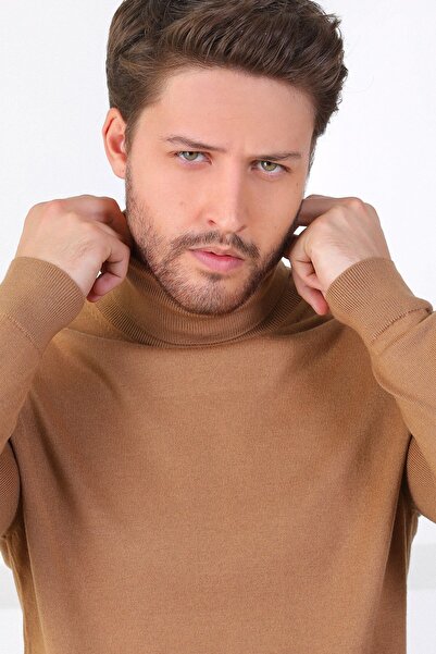 Ferraro سترة رجالية من القطن بياقة مدورة بلون الجمل