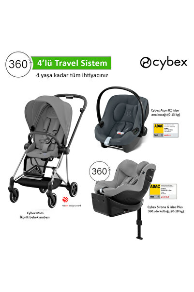 Cybex 4 lü travel sistem Mios Chrome Black Mirage Grey+Aton B2 isize+Sirona 360 G isize PLUS+Mios Adaptör