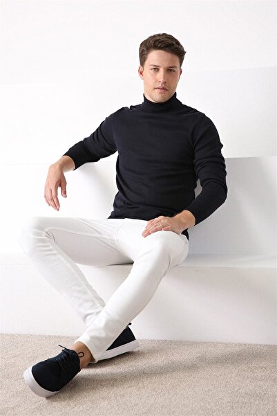 Ferraro سترة قطنية للرجال بياقة نصف دائرية باللون الأزرق الداكن