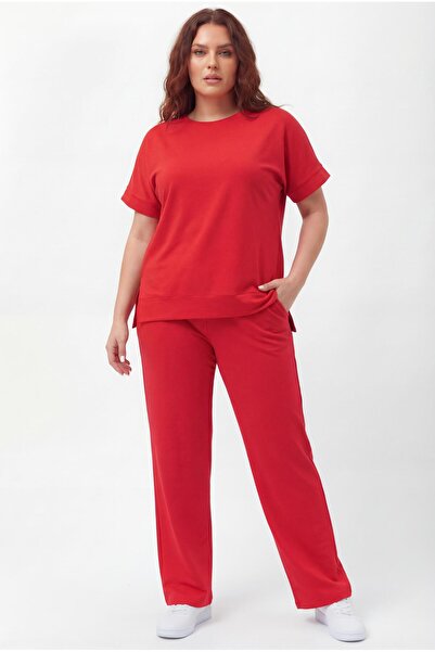 Ebsumu Women's Plus Size Summer Red Tracksuit Set