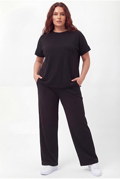 Ebsumu Women's Plus Size Summer Black Tracksuit Set