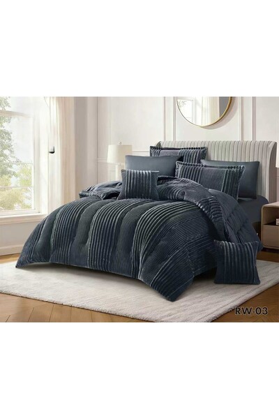 HOURS طقم مفرش نفرين شتوي ملكي مخمل فرو بتصميم منقوش ليمنحك الدفئ والأناقة لغرفتك مقاس 240*260 سم