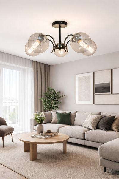 ESSLİGHT LUNA 5 Lİ AVİZE FÜME GLOB CAMLI MODERN DEKORATİF AYDINLATMA SALON MUTFAK YATAK ODASI