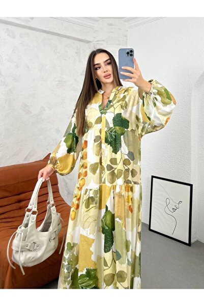 PREMİER VİE فستان فيسكوز منقوش بالزهور مع خط عنق حجاب