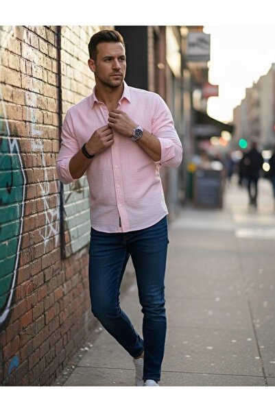 YusGos Long Sleeve Cotton Easy Iron Muslin Regular Fit Men's Shirt