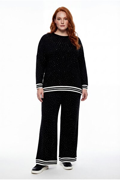 Ebsumu Γυναικείο Σετ Φούτερ Φαρδύ Παντελόνι Punto Stone Plus Size