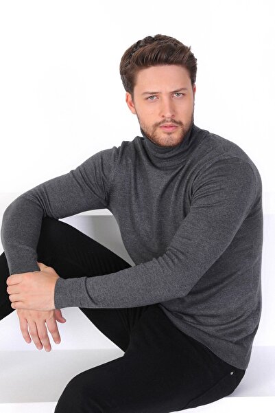 Ferraro Ανδρικό βαμβακερό πουλόβερ με ζιβάγκο από ανθρακί