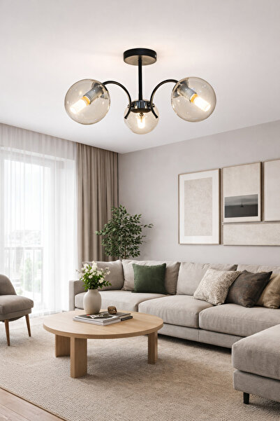 ESSLİGHT LUNA 3 LÜ AVİZE FÜME GLOB CAMLI MODERN DEKORATİF AYDINLATMA SALON MUTFAK YATAK ODASI