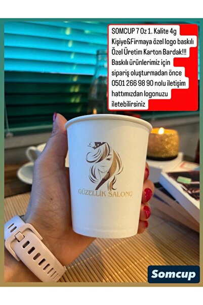 som Cup 7 Oz (50X10 500 ADET) Firmaya&kişiye Özel Logo Baskılı El Yakmaz Sızdırmaz Karton Bardak