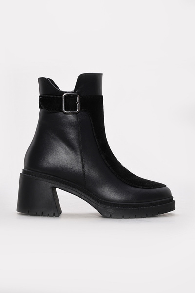 FAST STEP Genuine Leather and Fur Women's Thick Heeled Boots 217Kza51-03