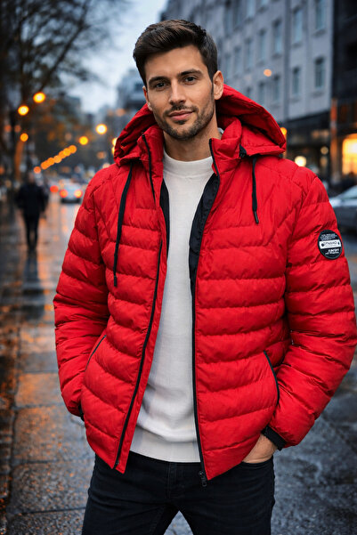 DYNAMO Erkek Kırmızı Kapüşonlu Şişme Mont