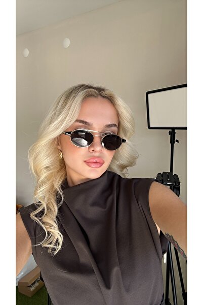 TomyHelf Oval Design Retro Black Glass Unisex Sunglasses