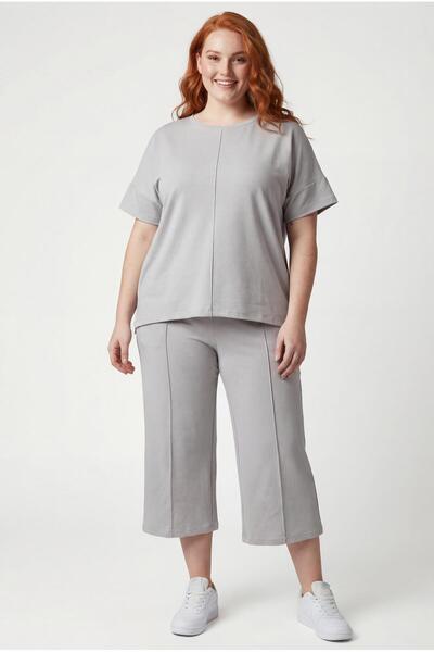 Ebsumu Γυναικείο Σετ Φόρμας Μεγάλου Μεγέθους Άνετη Μορφή Sho Fabric Capri Grey