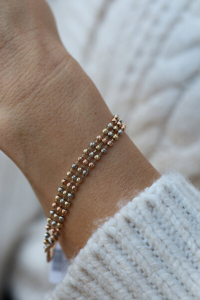 Yenigün Kuyumculuk 14 Ayar Altın Üç Renkli Üç Sıra Dorika Bileklik