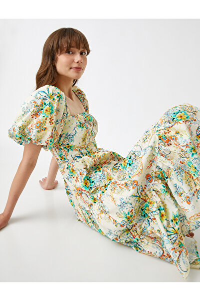 Koton Rochie de vară florală din bumbac cu mâneci balon