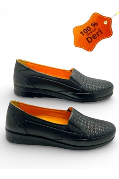 MAGIC SHOES Daily Women's Black Genuine Leather Comfort Full Orthopedic Mother Shoes