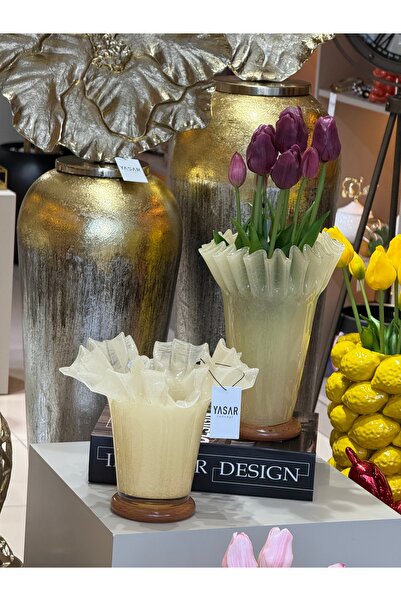 YASAR CONCEPT طقم فازات زجاجية على شكل زهرة اللوتس