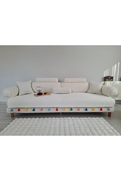 ARVA غطاء أريكة منزلي مزين بشراشيب، غطاء سرير قابل للتحويل إلى أريكة 90 × 220