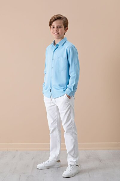 Cansın Mini Μπλε ανδρικό πουκάμισο παντελόνι 2 τεμαχίων 20436