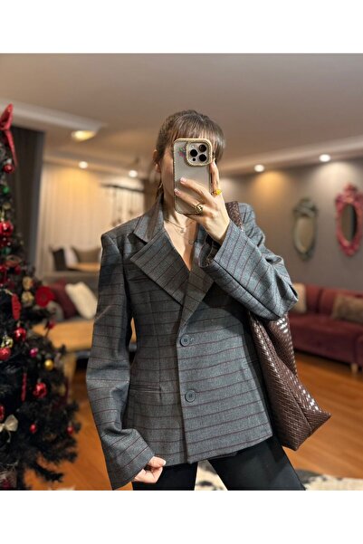 LUJJE سترة بليزر مخططة باللون البوردو